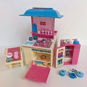 Vtg 1984 Barbie Dream Kitchen #9119 Fridge Table Accessories‎ - Nearly Complete